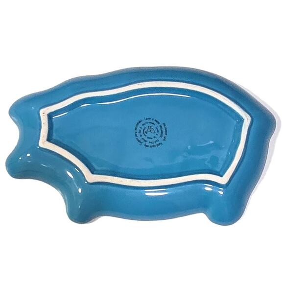 Blue-Ceramic Dish Pig-Shaped Floral-Embellished Trinkets, Candies, Office, etc. - Picture 3 of 8